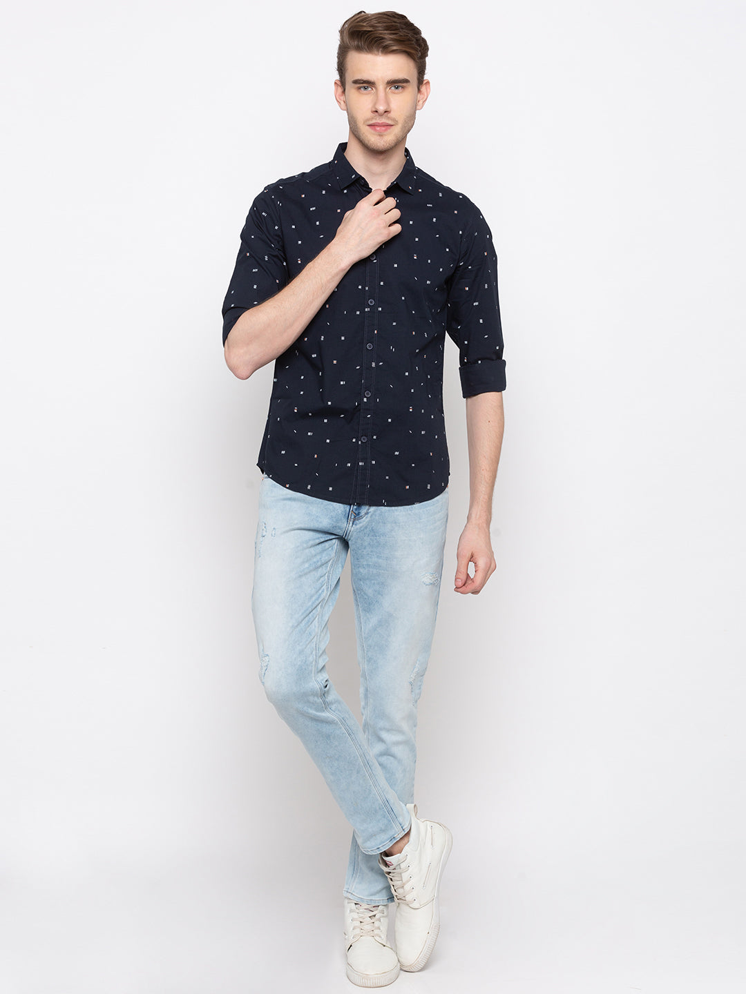 Spykar Men Navy Printed Slim Fit Casual Shirt