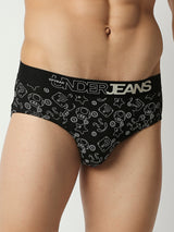 Men Premium Black Cotton Blend Regular Fit Brief - Underjeans By Spykar