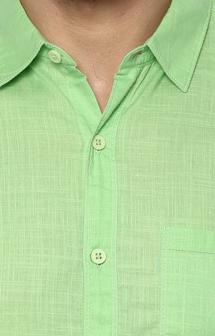 Spykar Men'S Green Cotton Melange Casual Shirts