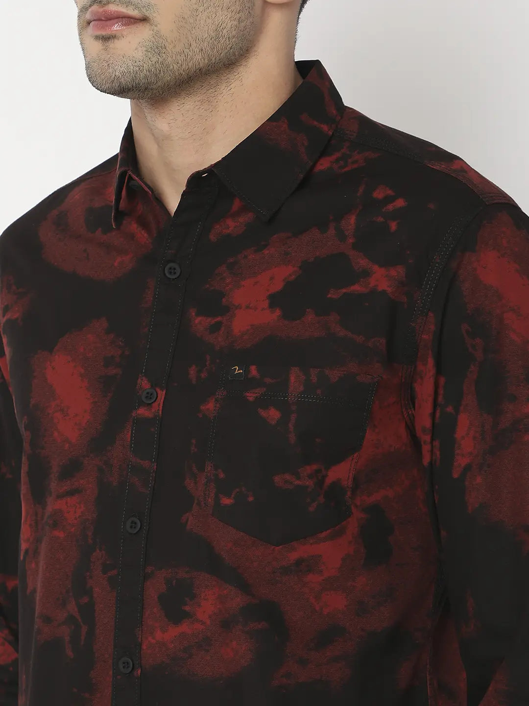 Spykar Men Wine Cotton Slim Fit Printed Shirt