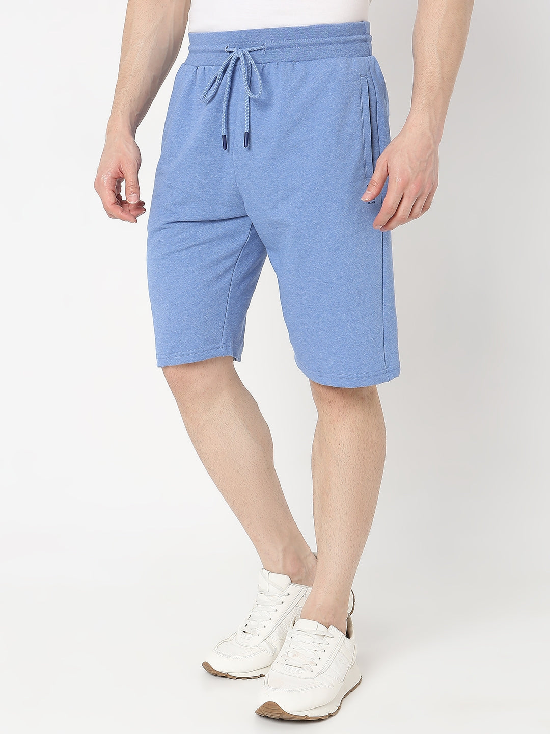 Underjeans by Spykar Men Premium Knitted Blue Melange Shorts