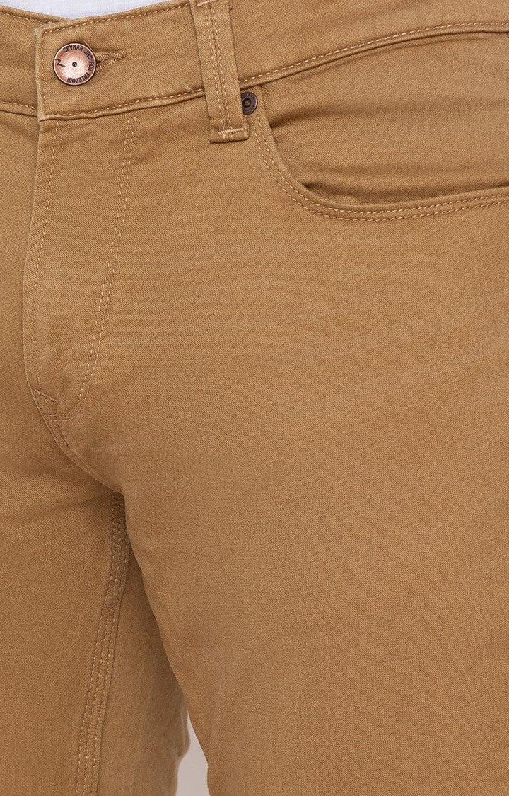 Spykar Dark Khaki Cotton Slim Fit Narrow Length Jeans For Men (Skinny)