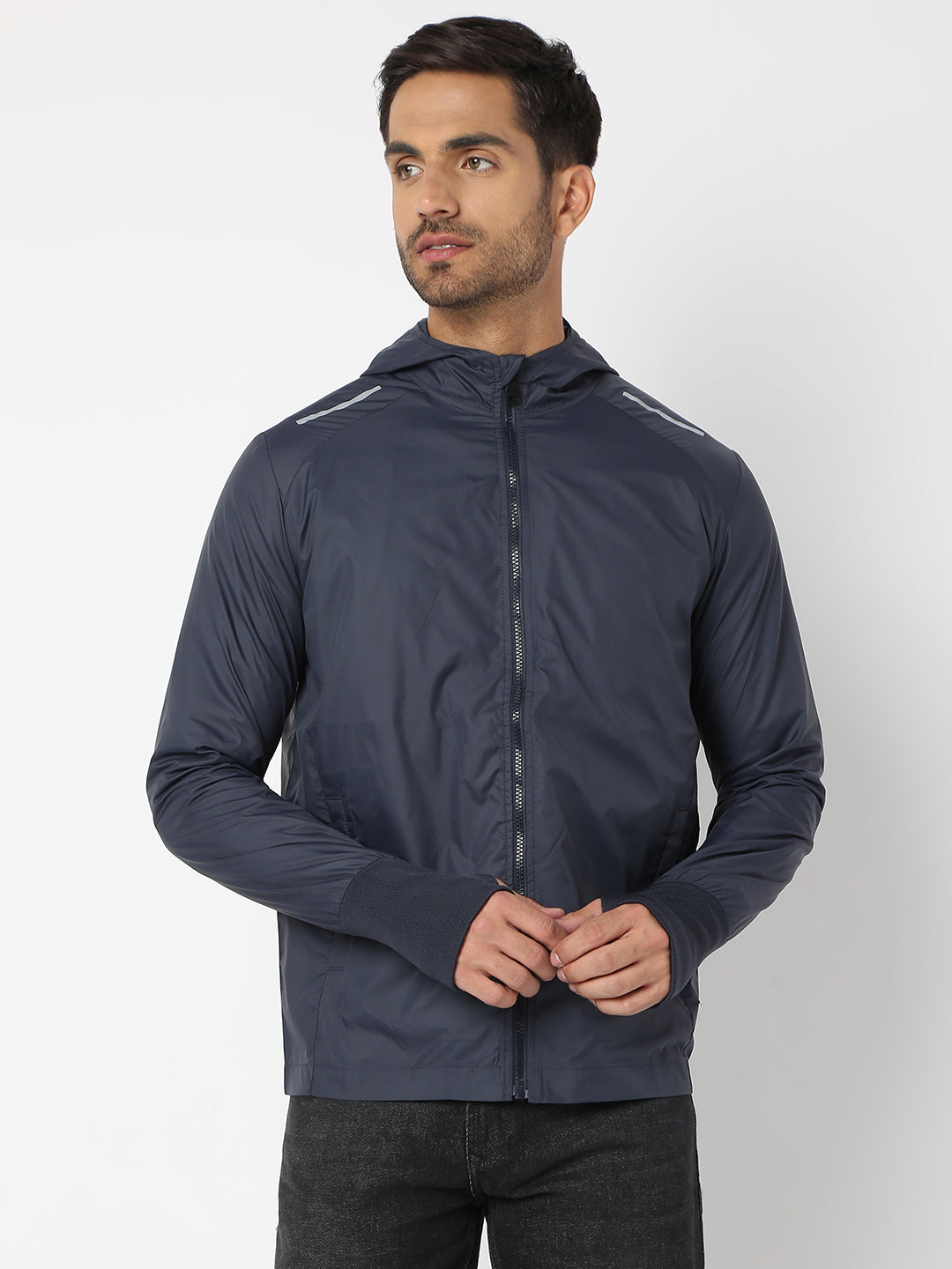 Spykar Men Navy Blue Nylon Regular Fit Jacket