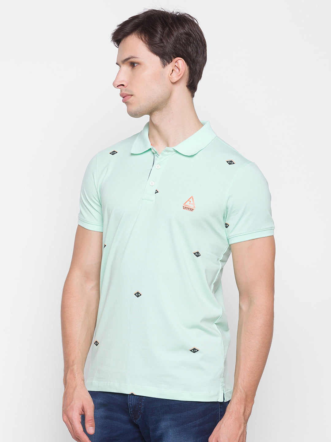 Spykar Men Green Cotton Slim Fit Polo T-Shirt