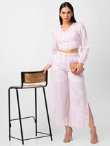 Spykar Women Pink Cotton blend Bootcut Fit Ankle Length Striped Pants