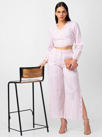 Spykar Women Pink Cotton blend Bootcut Fit Ankle Length Striped Pants