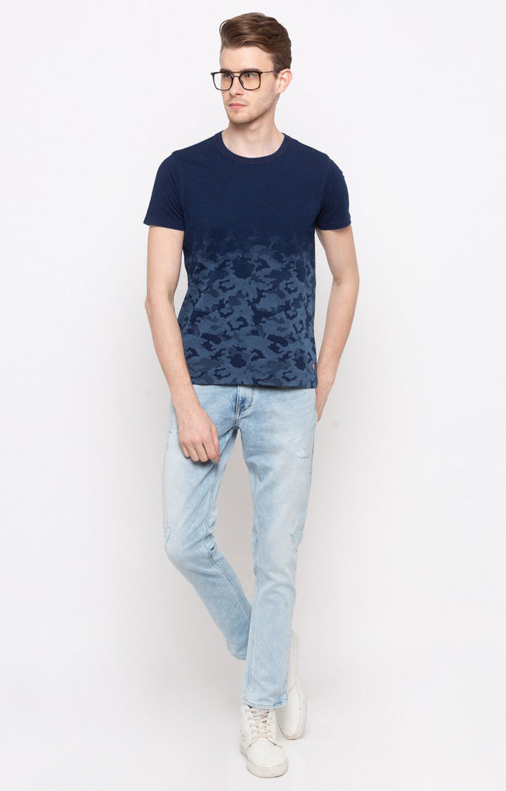 Spykar Indigo Printed Slim Fit Men T-Shirts