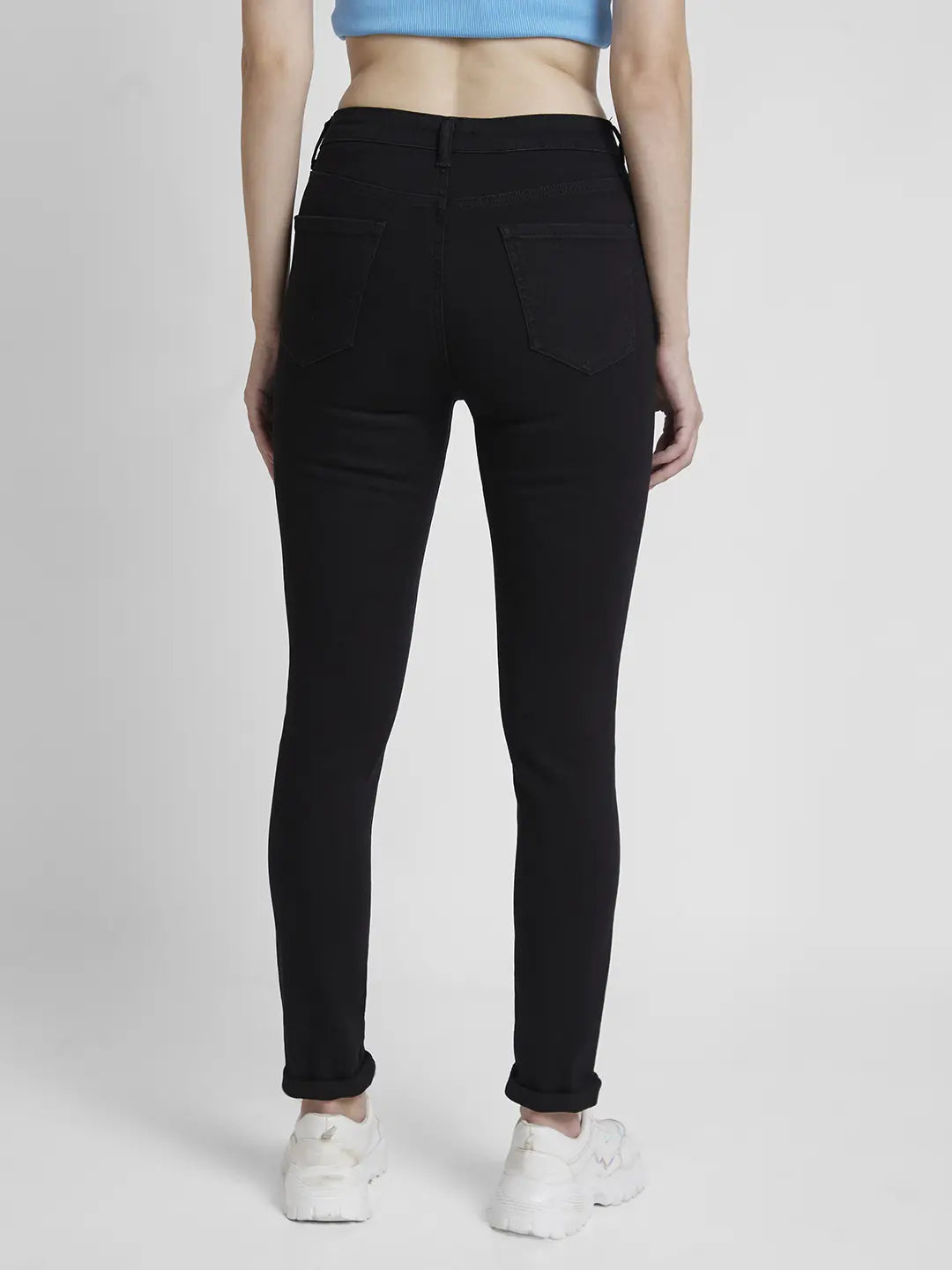 Spykar Women Raw Black Lycra Skinny Fit Regular Length Clean Look Jeans -(Adora)
