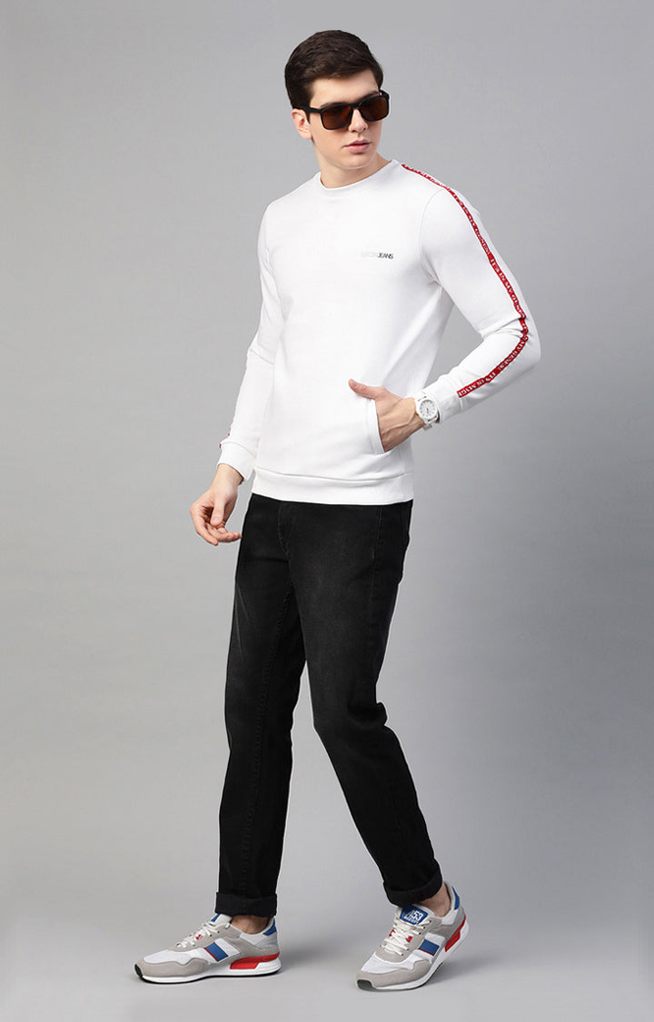 Underjeans By Spykar Men White Solid Round Neck Sweatshirts