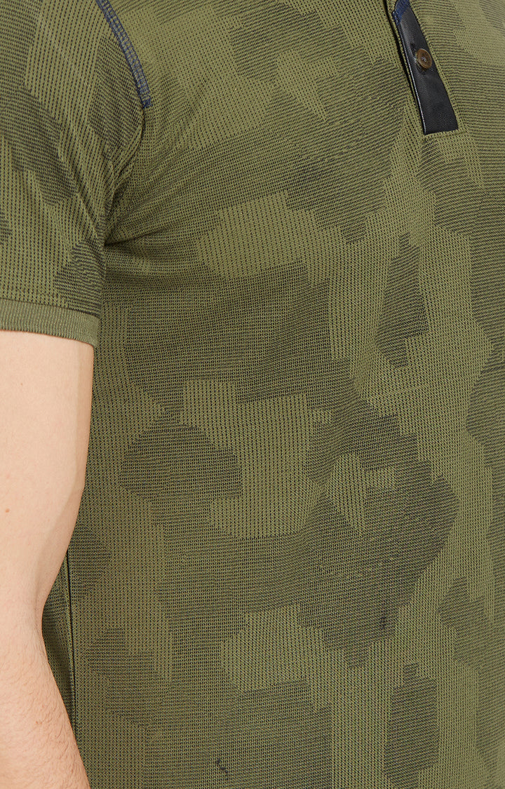 Spykar Green Camouflage Slim Fit Polo T-Shirt