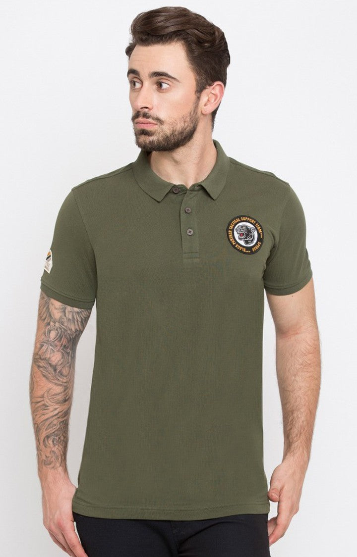 Spykar Green Solid Slim Fit Polo T-Shirt