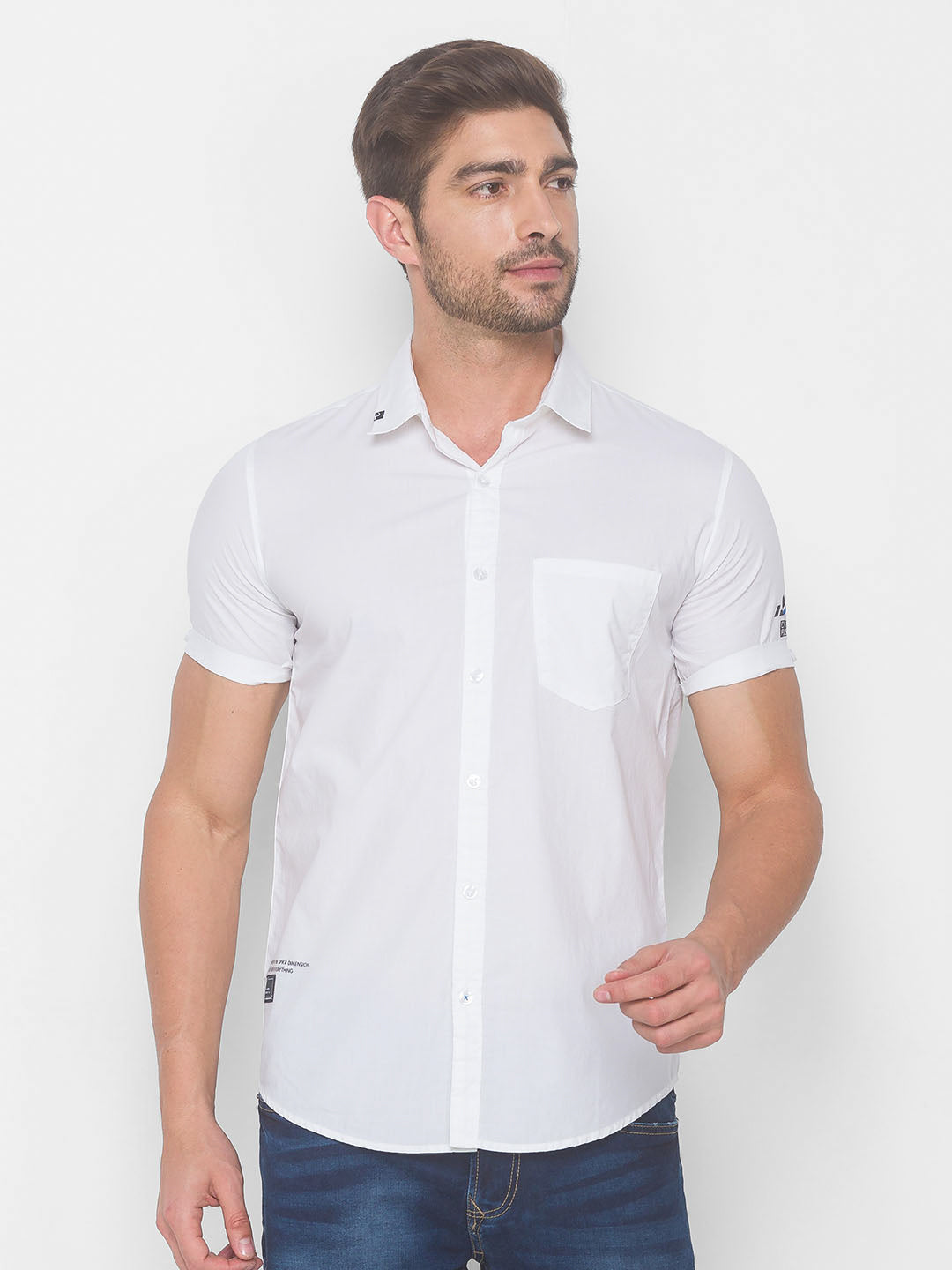 Spykar Men White Cotton Casual Shirts (Slim)