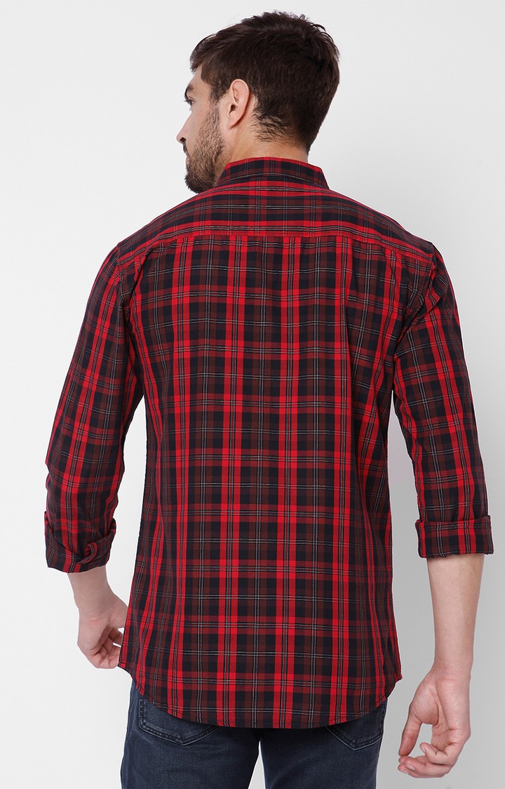 Spykar Men'S Red Cotton Checked Casual Shirts