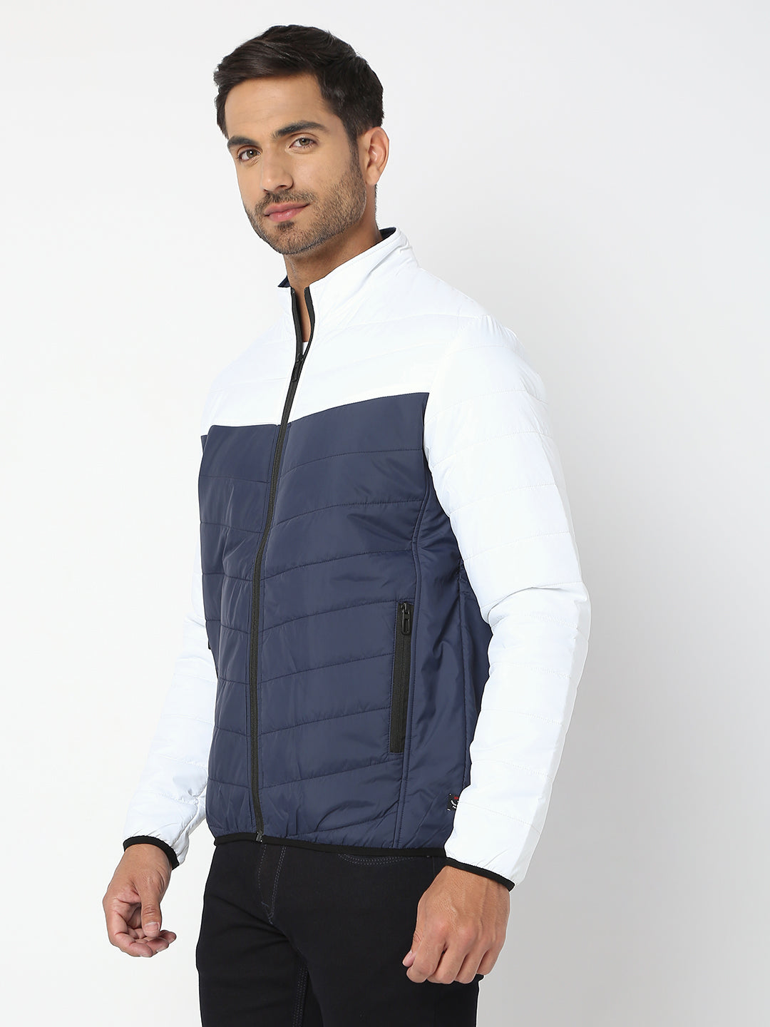 Spykar Men White & Navy Nylon Regular Fit Jacket