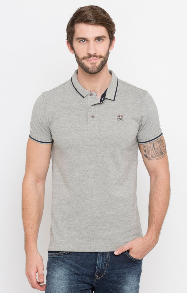 Spykar Grey Melange Polo T-Shirt