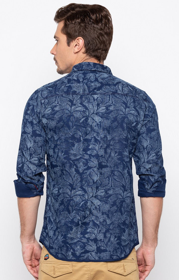 Spykar Men Navy Printed Slim Fit Casual Shirt