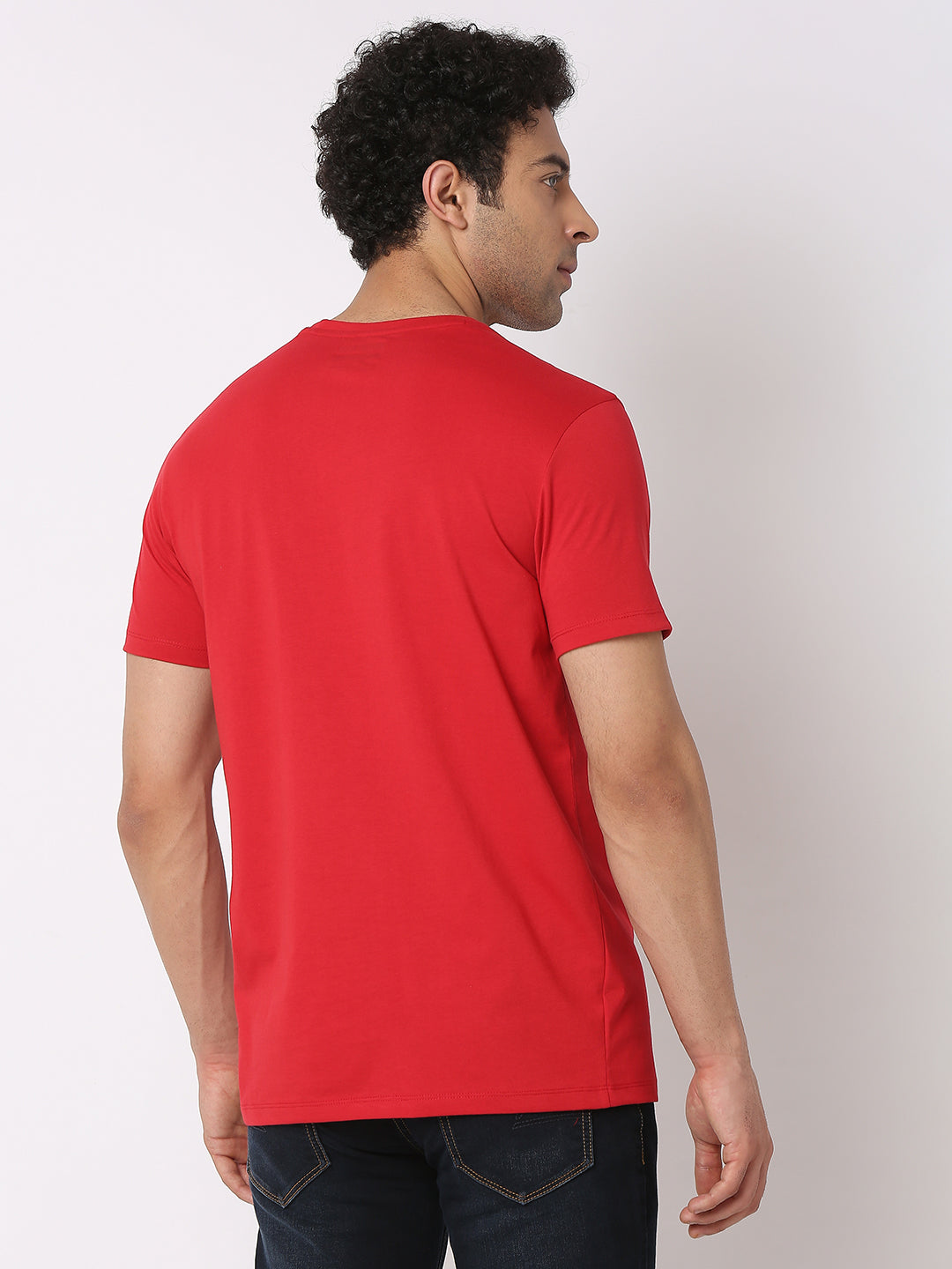 Spykar Men Red Cotton Slim Fit Round Neck Printed T-Shirt