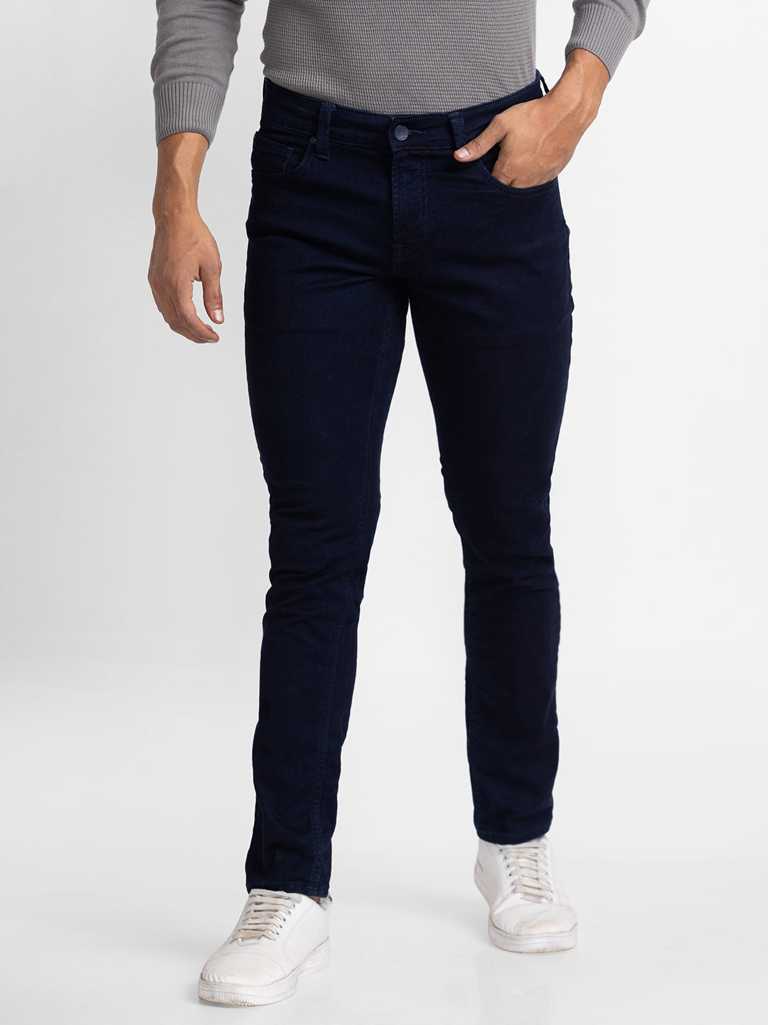 Spykar Blue Indigo Cotton Super Slim Fit Tapered Length Jeans For Men (Super Skinny)