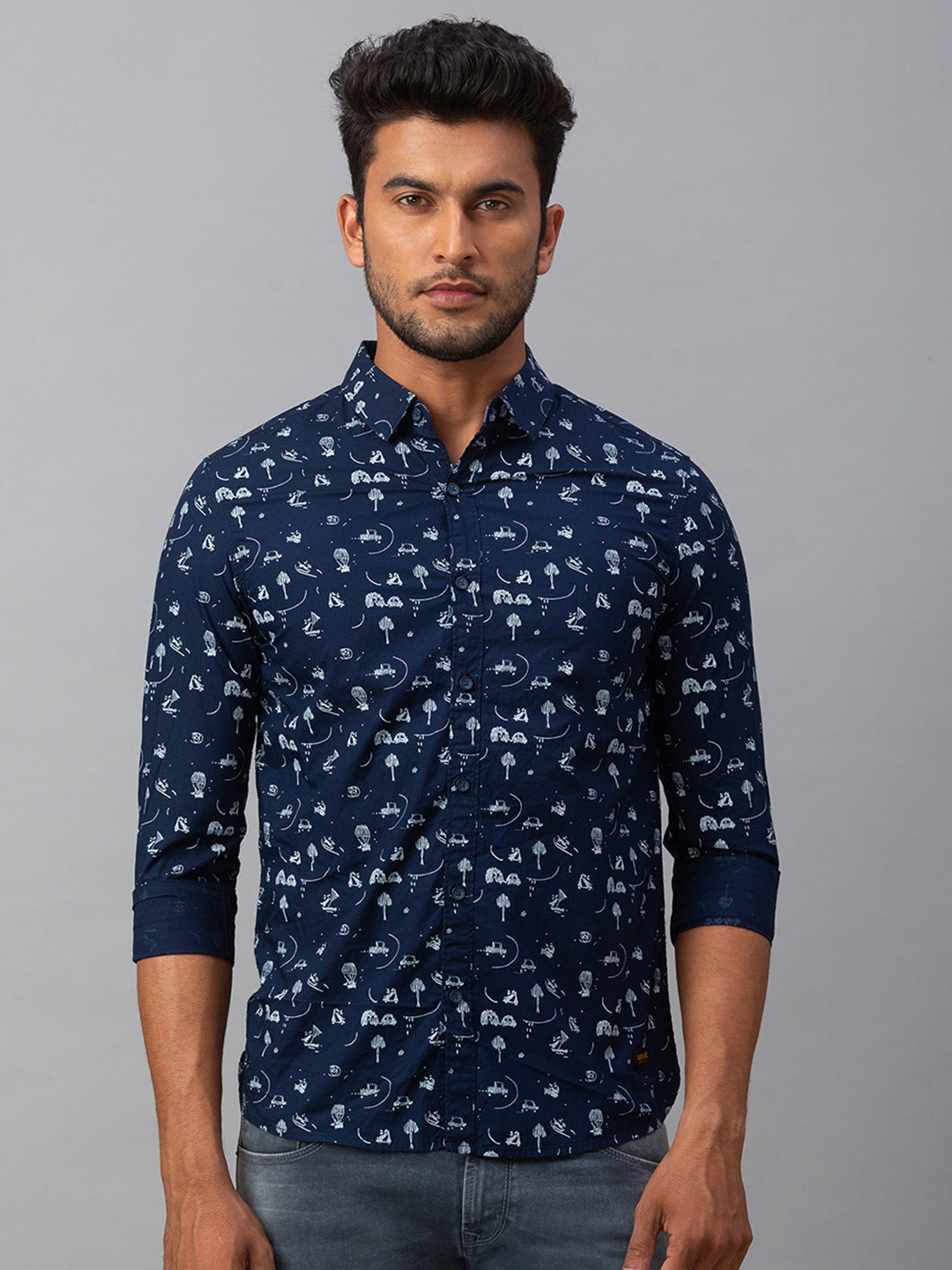 Spykar Men Blue Cotton Slim Fit Shirt