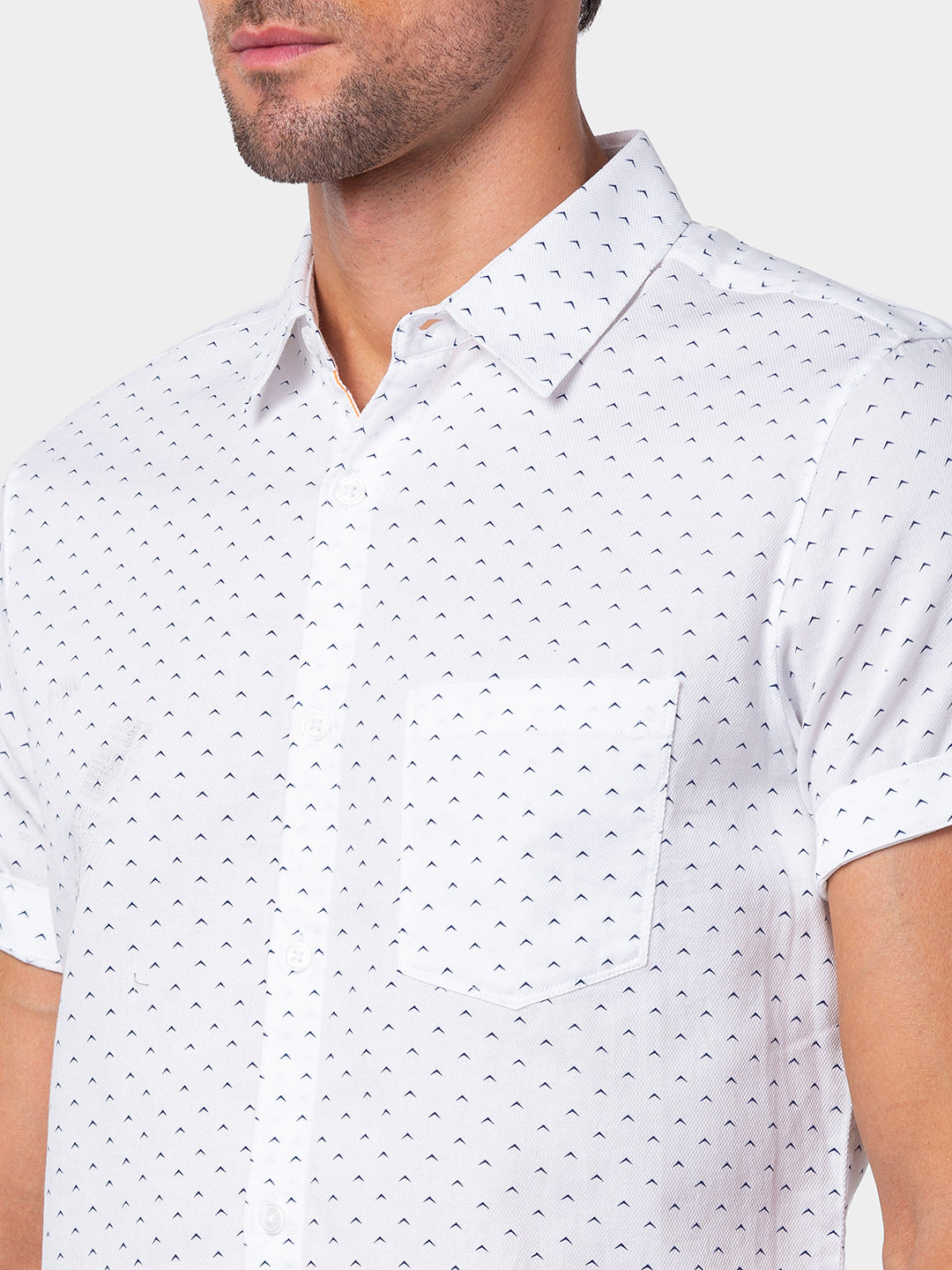 Spykar Men White Cotton Slim Fit Printed Shirt