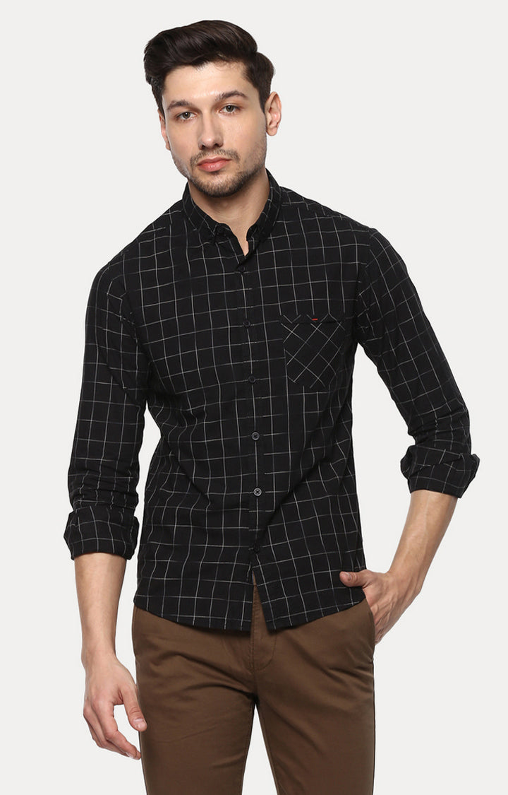 Spykar Men'S Black Cotton Checked Casual Shirts