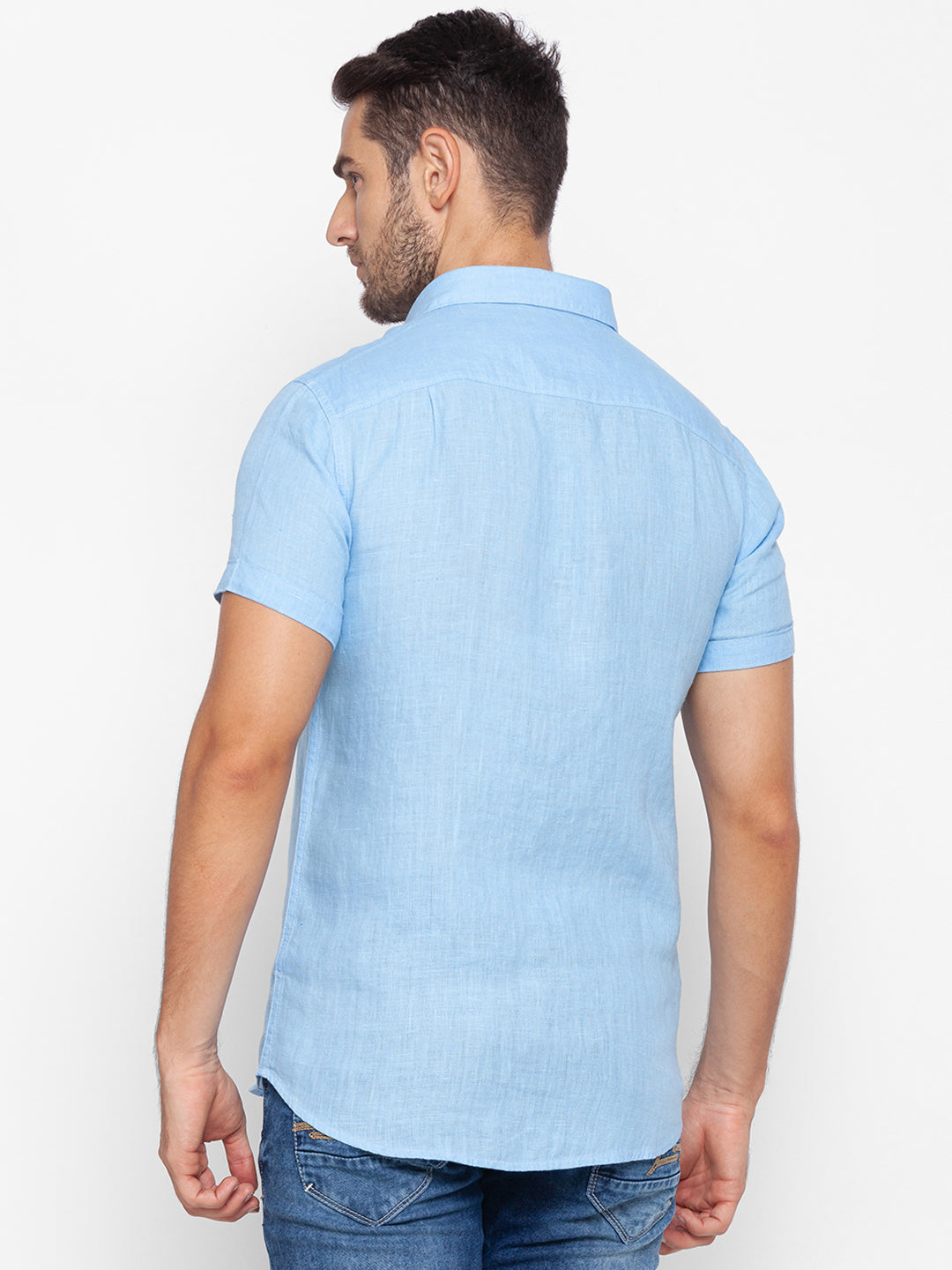 Spykar Slim Fit Blue Cotton Men Shirt