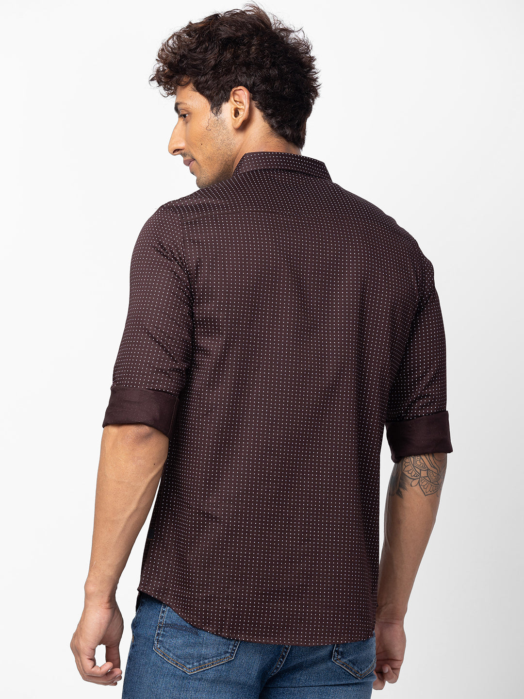 Spykar Men Coffee Brown Cotton Slim Fit Printed Shirt