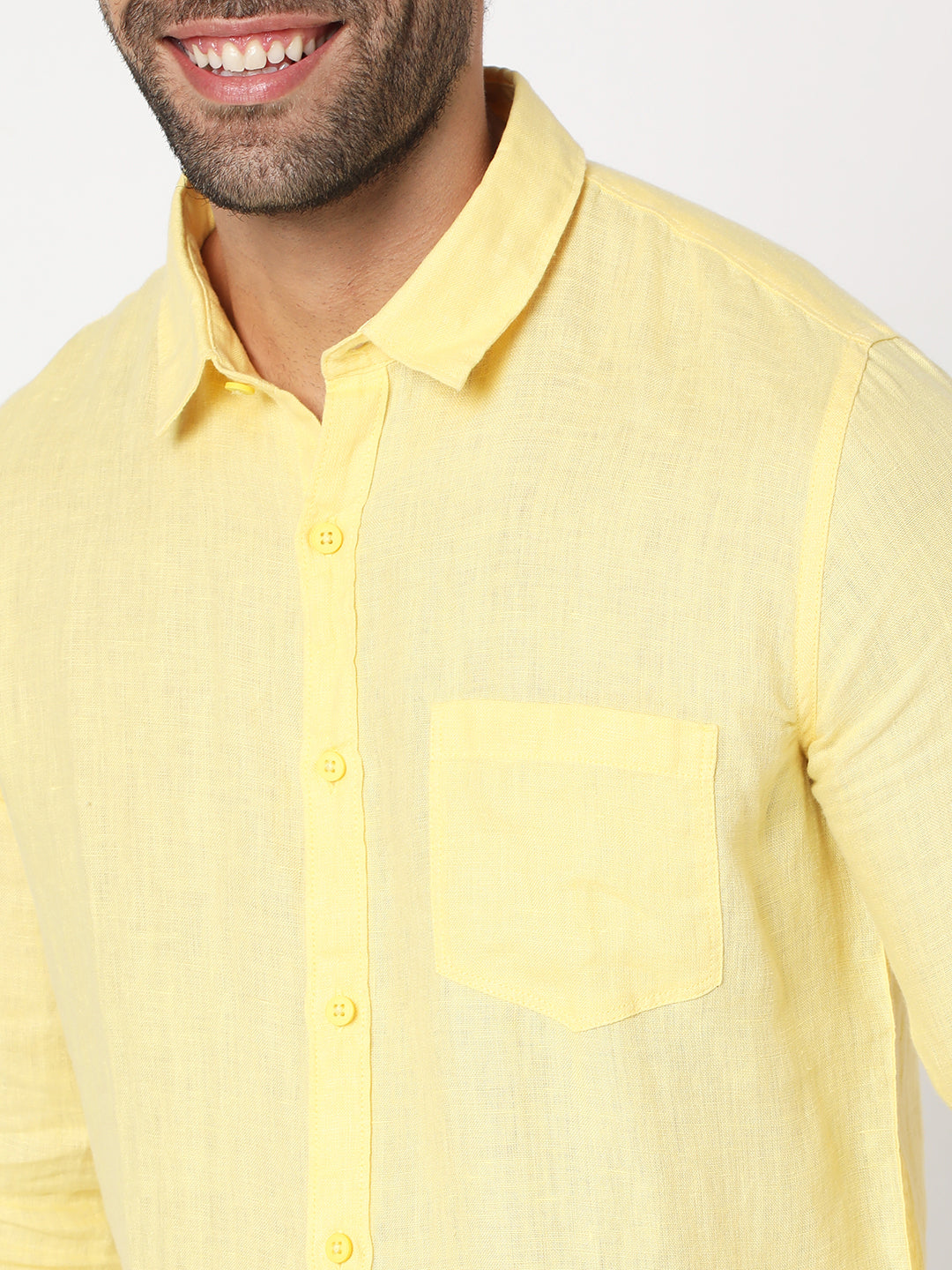 Spykar Men Yellow Cotton Slim Fit Full Plain Shirt