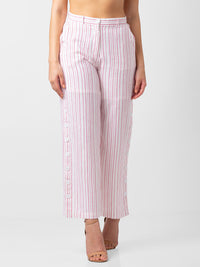 Spykar Women Pink Cotton blend Bootcut Fit Ankle Length Striped Pants