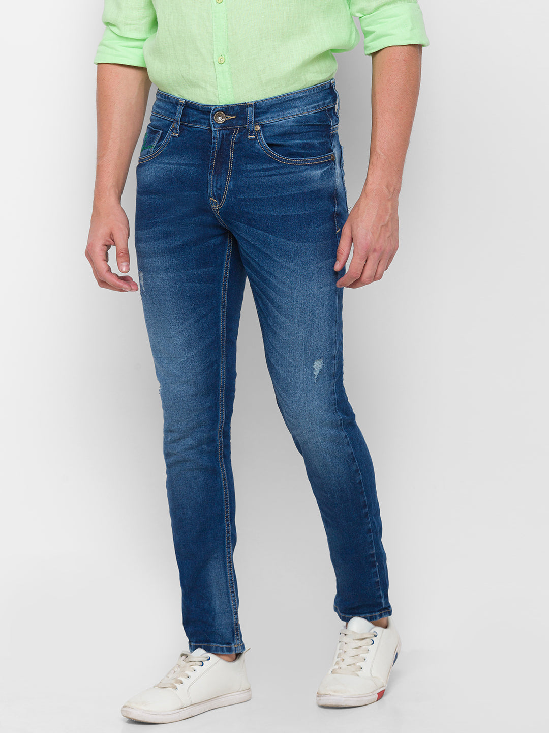 Spykar Men Blue Cotton Slim Fit Narrow Length Jeans (Ynr)