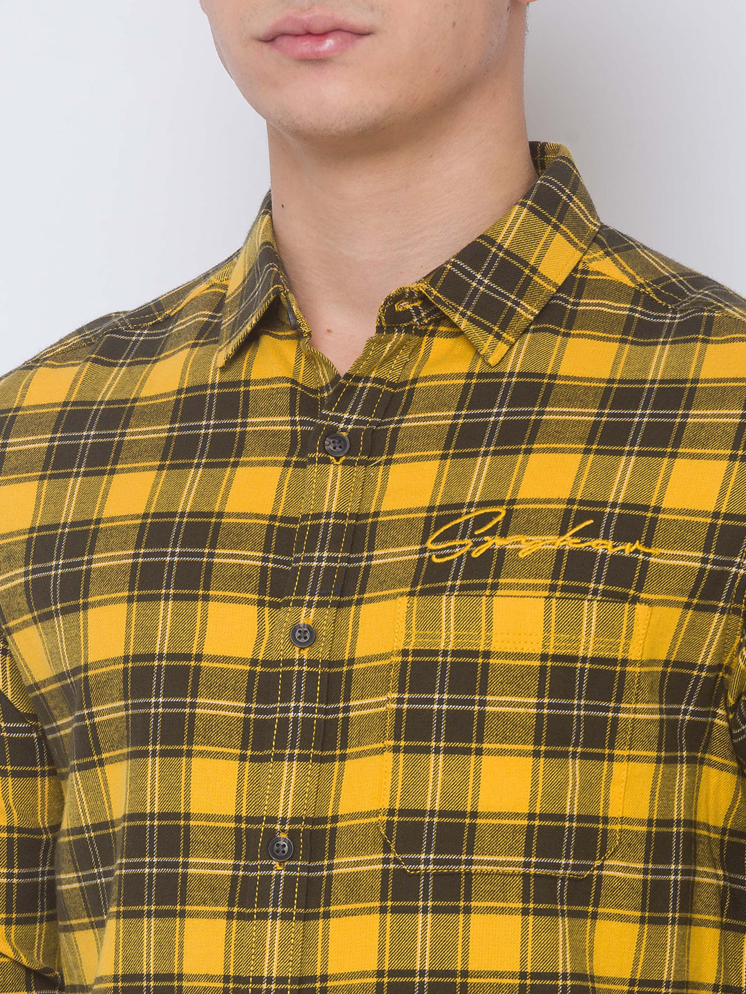 Spykar Men Yellow Cotton Slim Fit Shirt