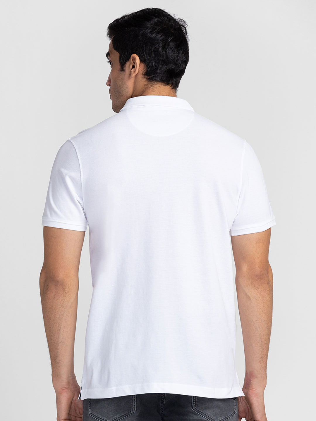 Spykar Men White Cotton Slim Fit Polo Plain T-Shirt