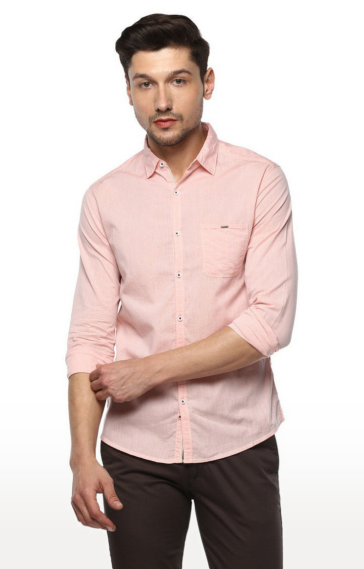 Spykar Men'S Pink Cotton Solid Casual Shirts