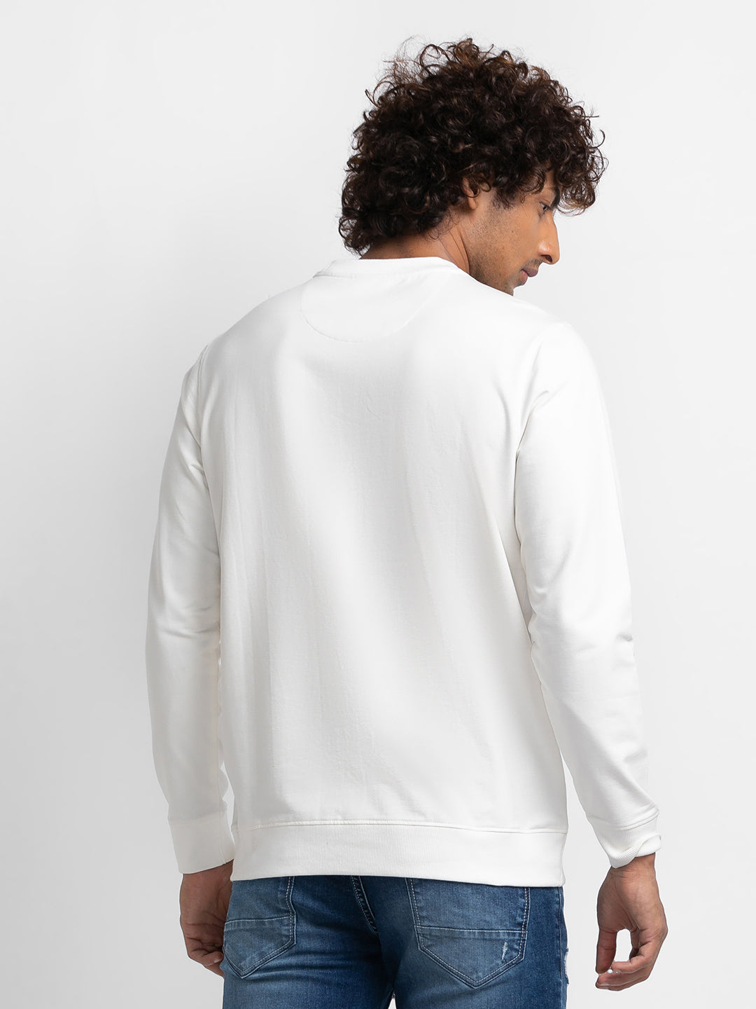 Spykar Ecru Cotton Full Sleeve Round Neck Sweatshirt For Men