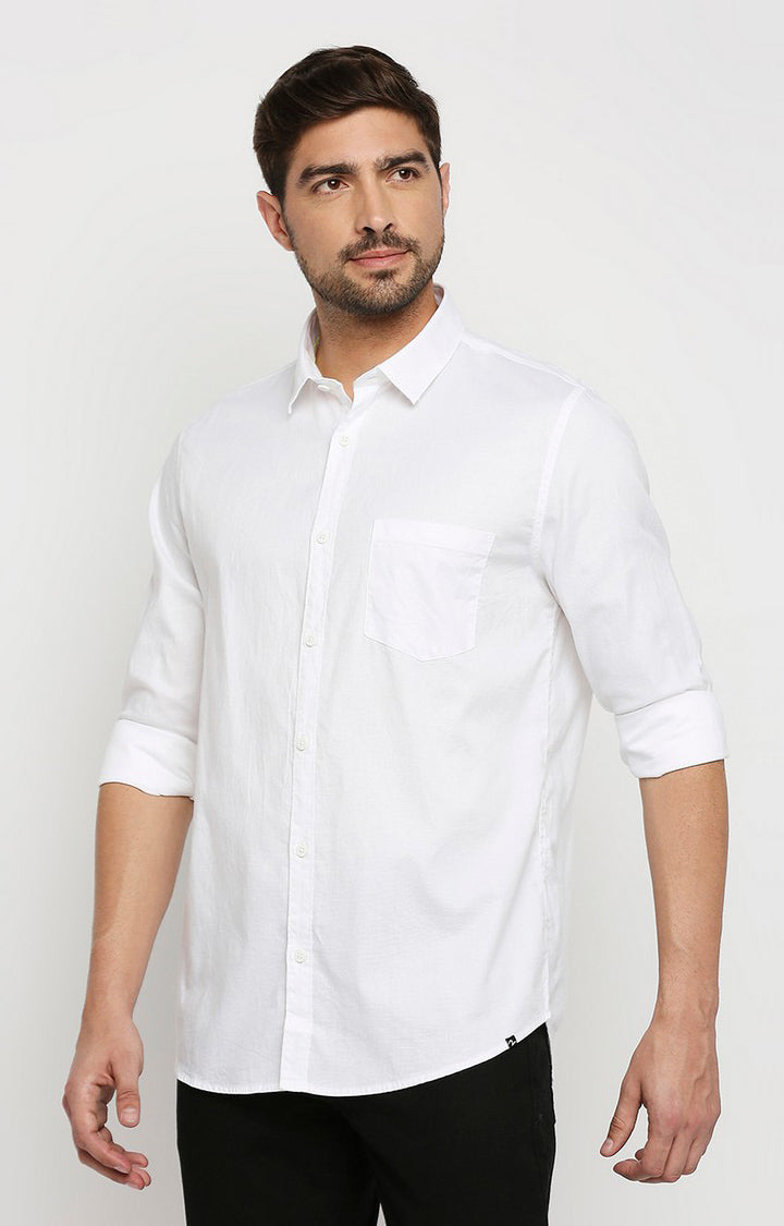 Spykar Men White Cotton Regular Fit Full Sleeve Casual Shirt