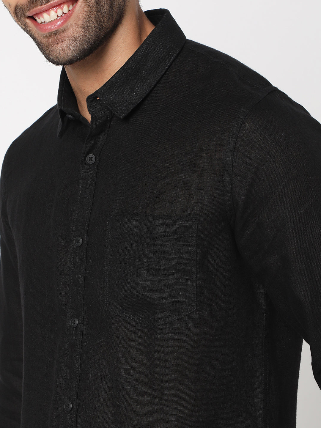 Spykar Men Black Cotton Slim Fit Full Sleeve Plain Shirt