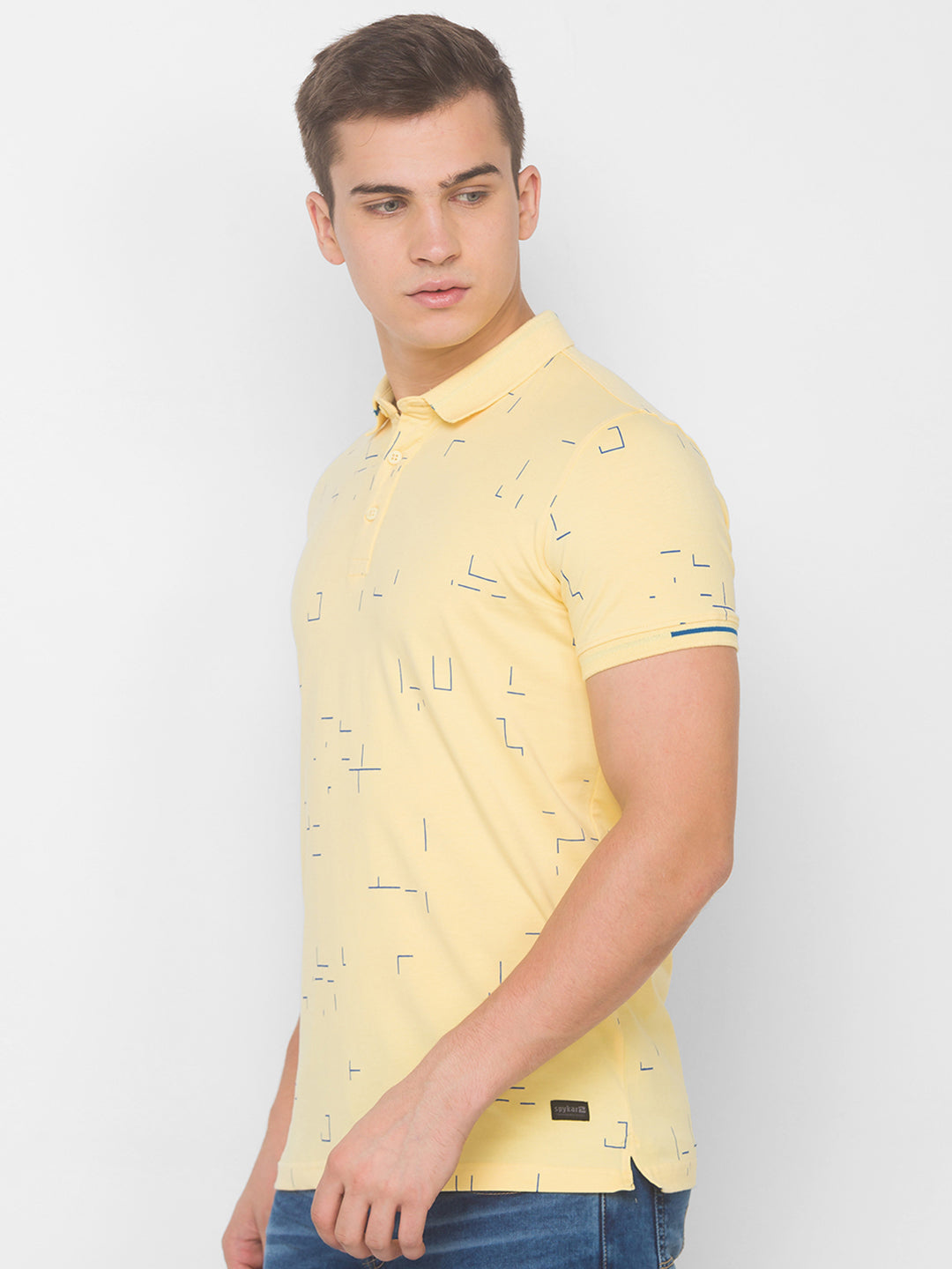 Spykar Men Yellow Cotton Slim Fit Polo T-Shirt