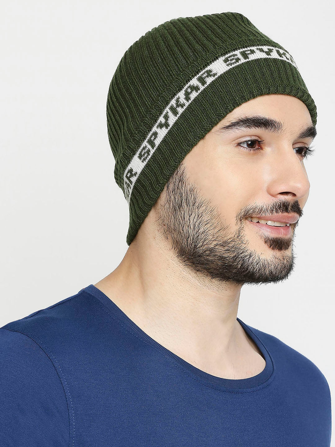 Spykar Olive Cotton Beanie Cap