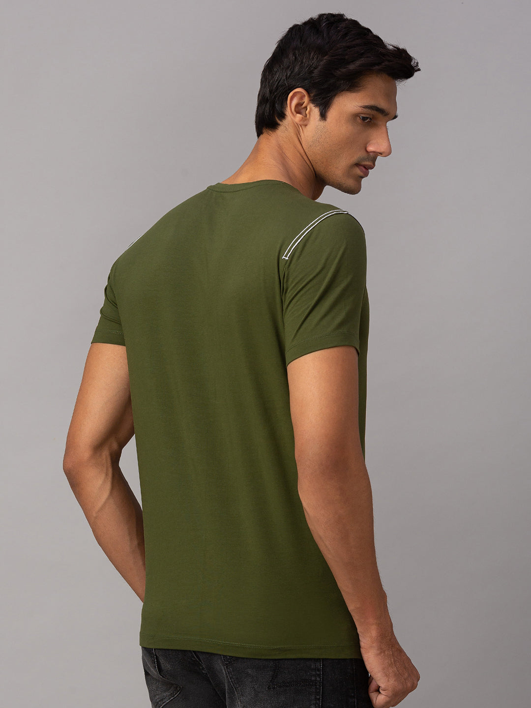 Spykar Men Green Cotton Slim Fit Round Neck T-Shirt