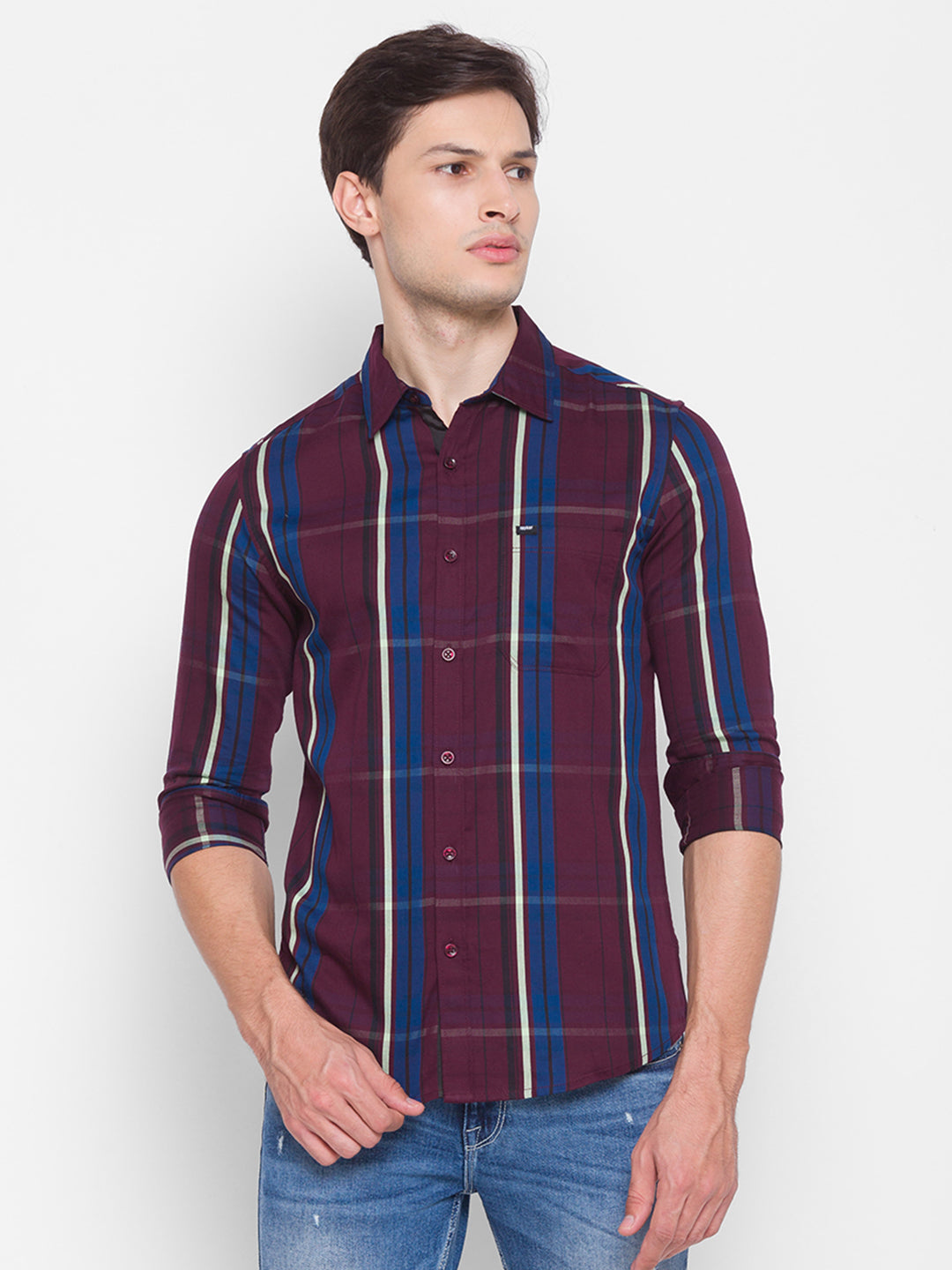 Spykar Slim Fit Red Cotton Men Shirt