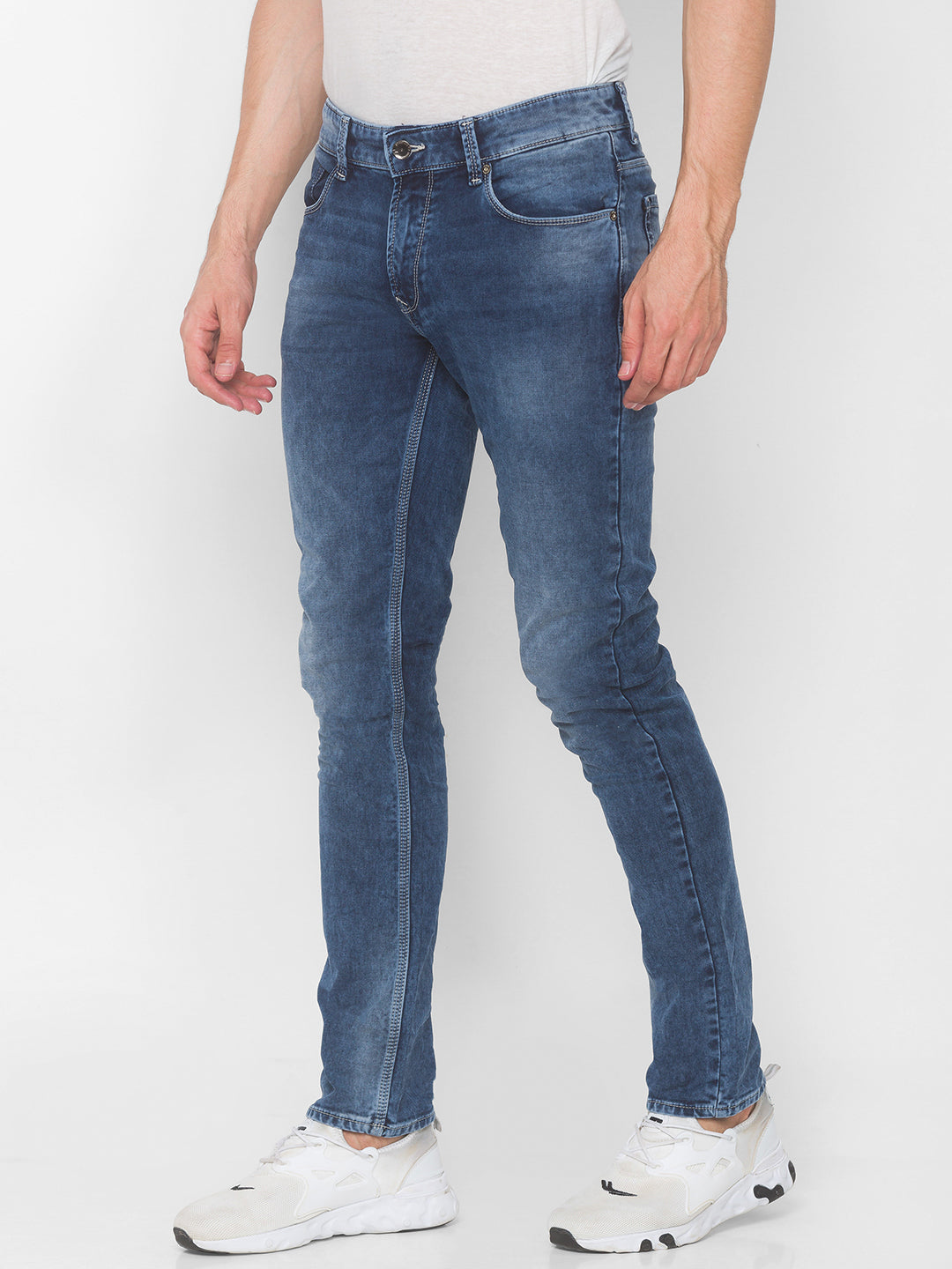 Spykar Men Mid Blue Solid Regular Low-Rise Jeans (Rover)