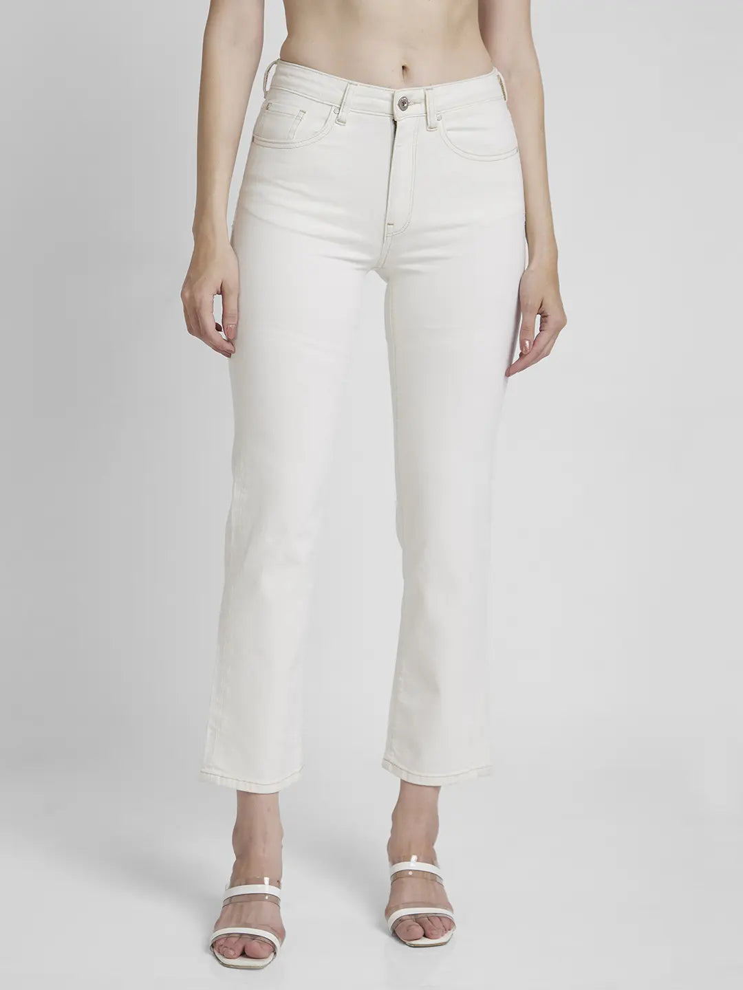 Spykar Women White Lycra Slim Straight Fit Ankle Length Clean Look Jeans -(Emma)