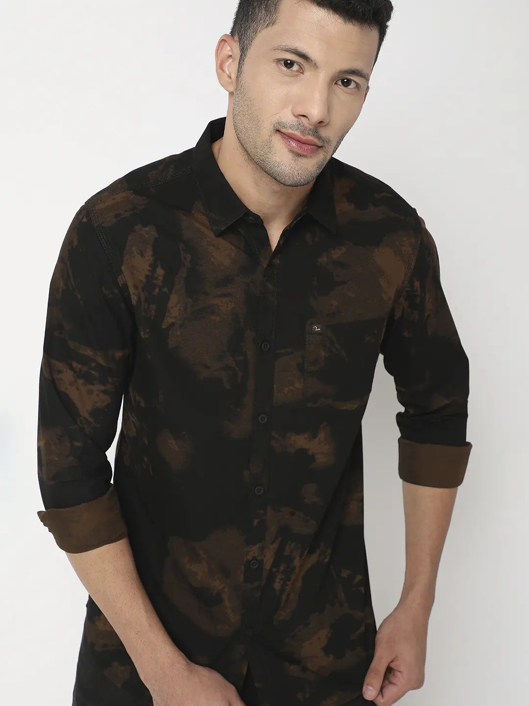 Spykar Men Khaki Cotton Slim Fit Printed Shirt