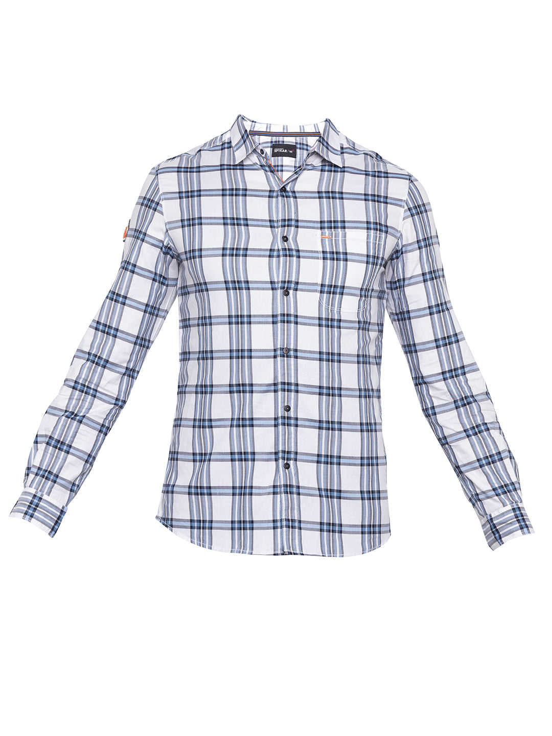 Spykar Men White Checked Slim Fit Casual Shirt