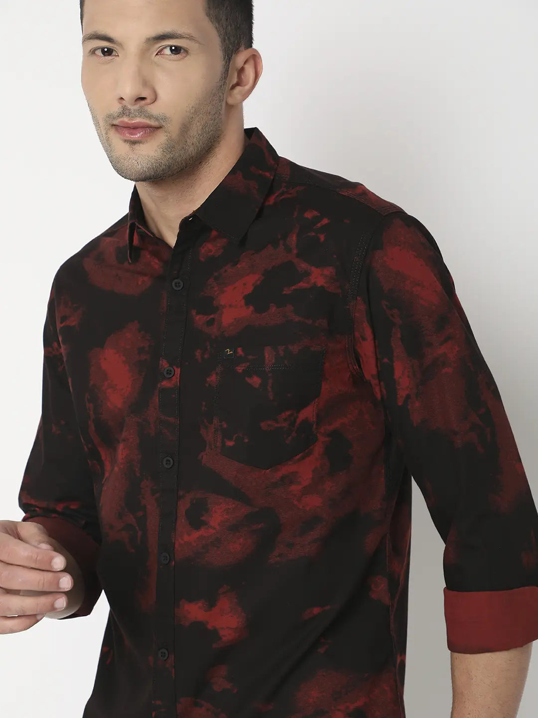 Spykar Men Wine Cotton Slim Fit Printed Shirt