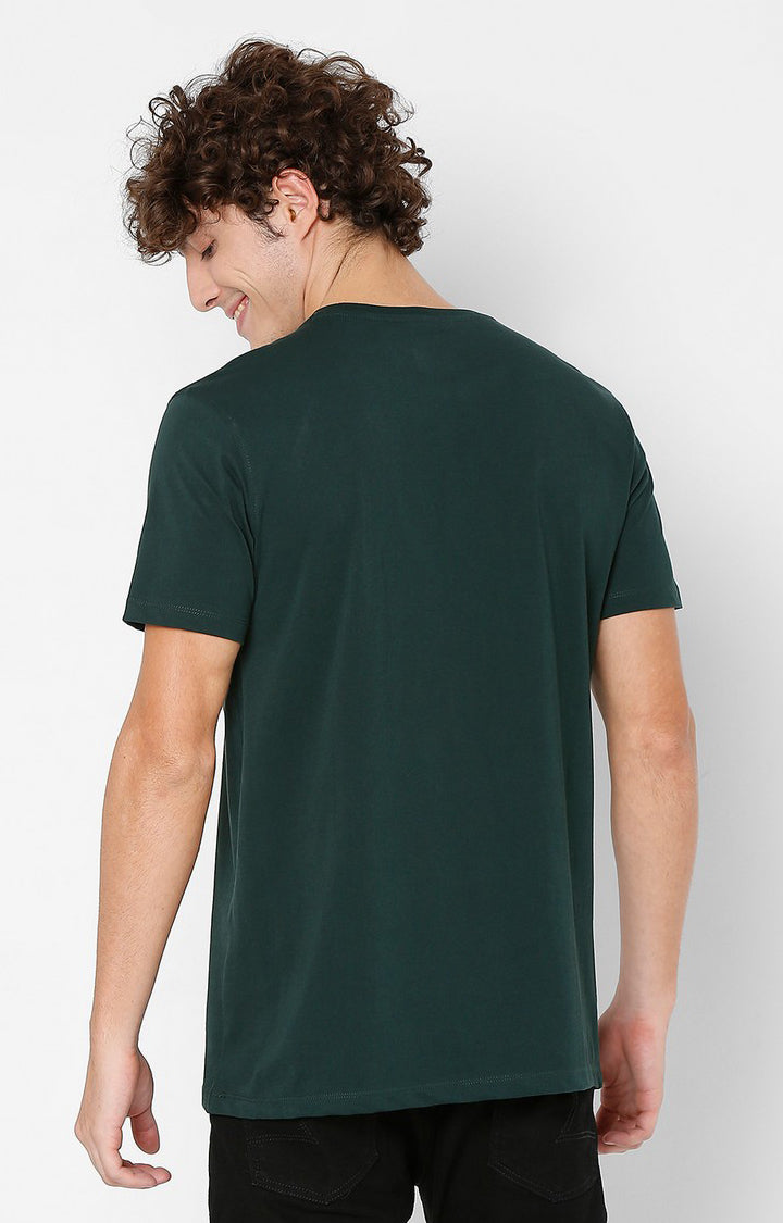 Spykar Men Green Cotton Slim Fit Round Neck T-Shirt