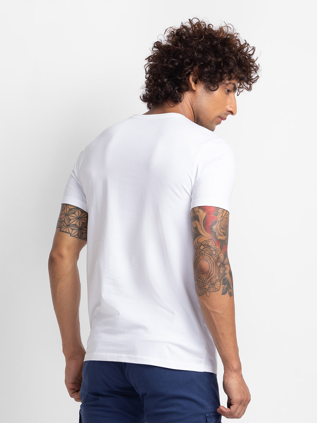 Spykar White Cotton Half Sleeve Printed Casual T-Shirt For Men