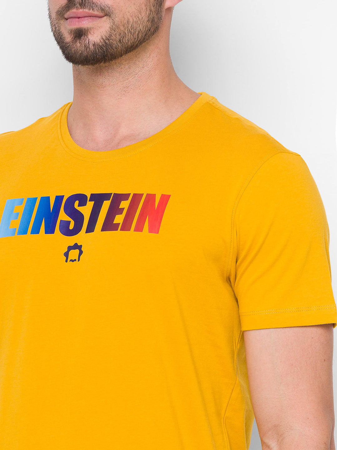 Albert Einstein Spykar Men Yellow Cotton Slim Fit Round Neck T-Shirt