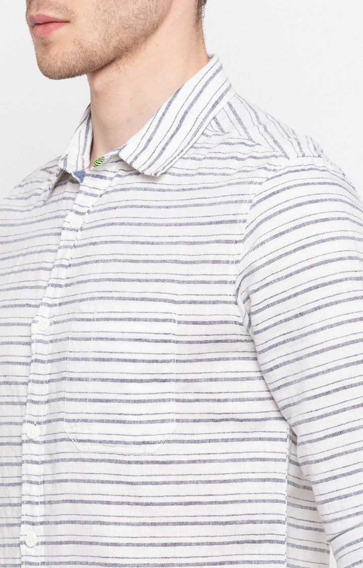 Spykar Men'S White Cotton Striped Casual Shirts