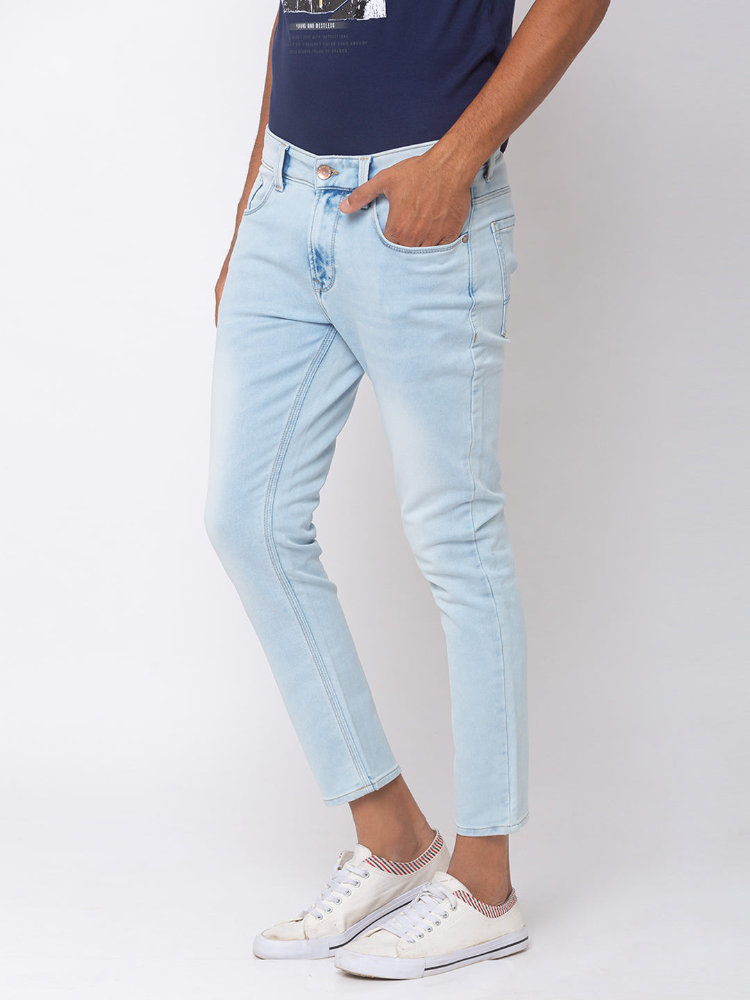 Spykar Men Light Blue Slim Fit Tapered Length Mid Rise Jeans(Kano)